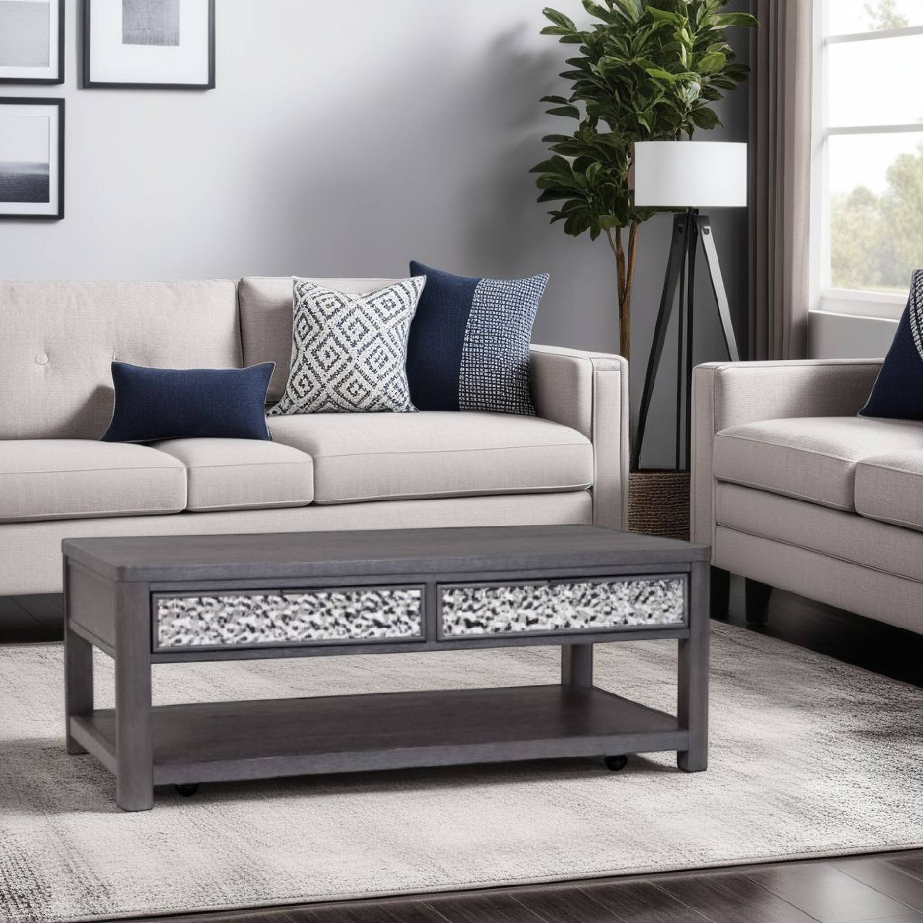 Alt View 5. Manhattan Lane - Zoko 48 Inch Coffee Table, Caster Wheels, Drawers, Ash Gray Rubberwood - Ash Gray.