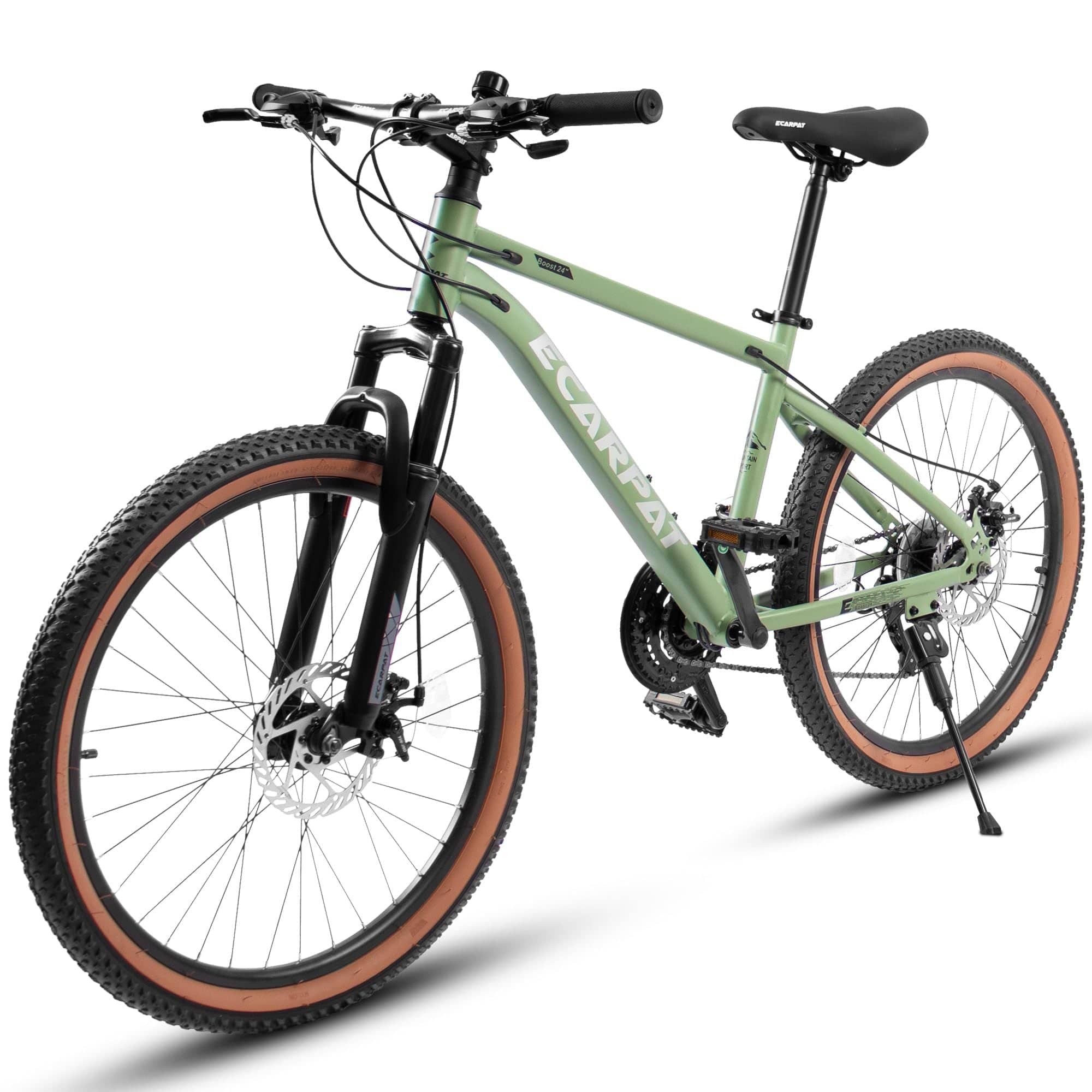 BreeBe - 24" Mountain Bike for Teenagers, High Carbon Steel Frame, Disc Brakes, Brown Edge Tires, School Commuting - Green