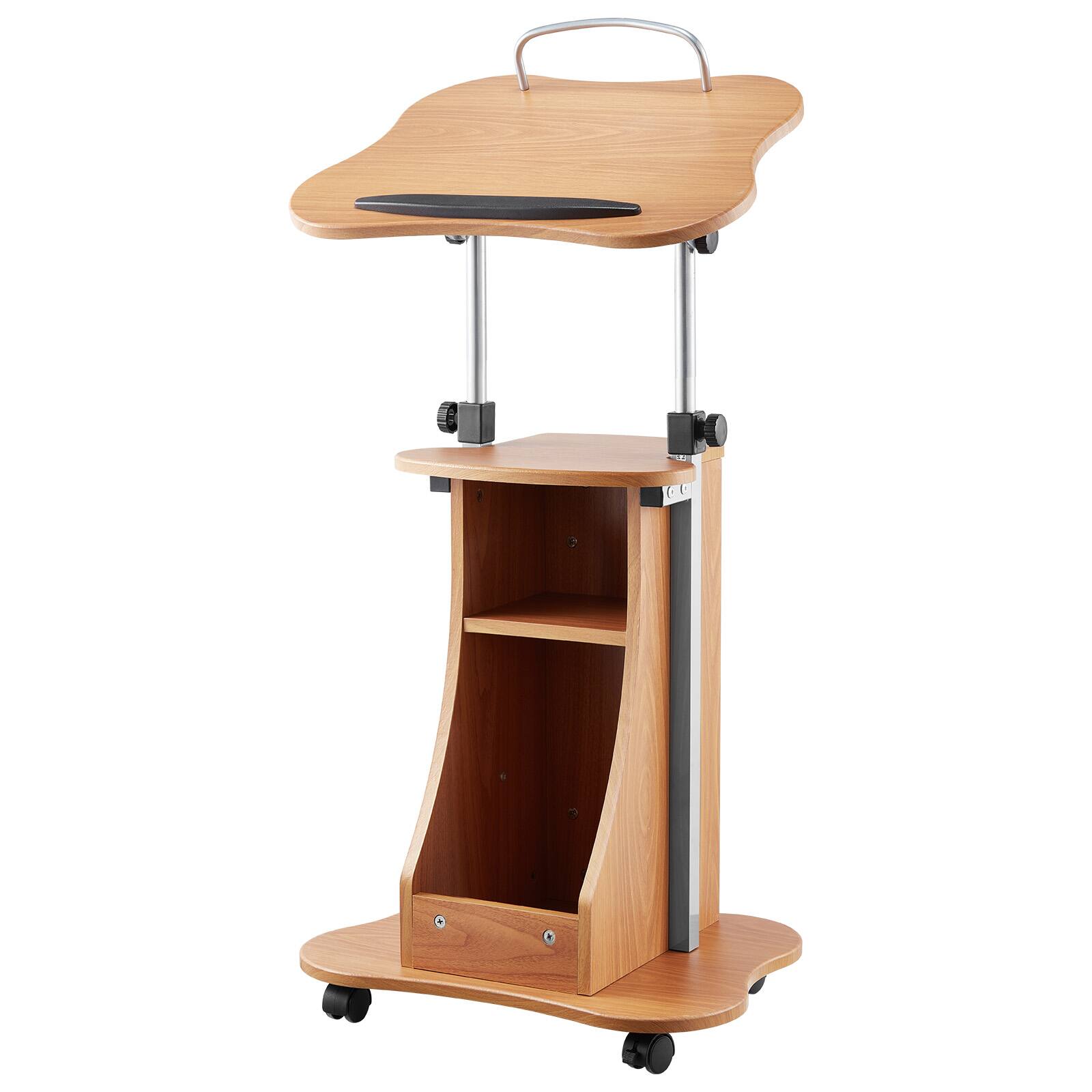 Alt View 5. VEVOR - Podium Stand,43-Inch Wooden Lectern,Portable Laptop Desk with Lockable Wheels,Wide Reading Surface and Open Storage Area - Brown.