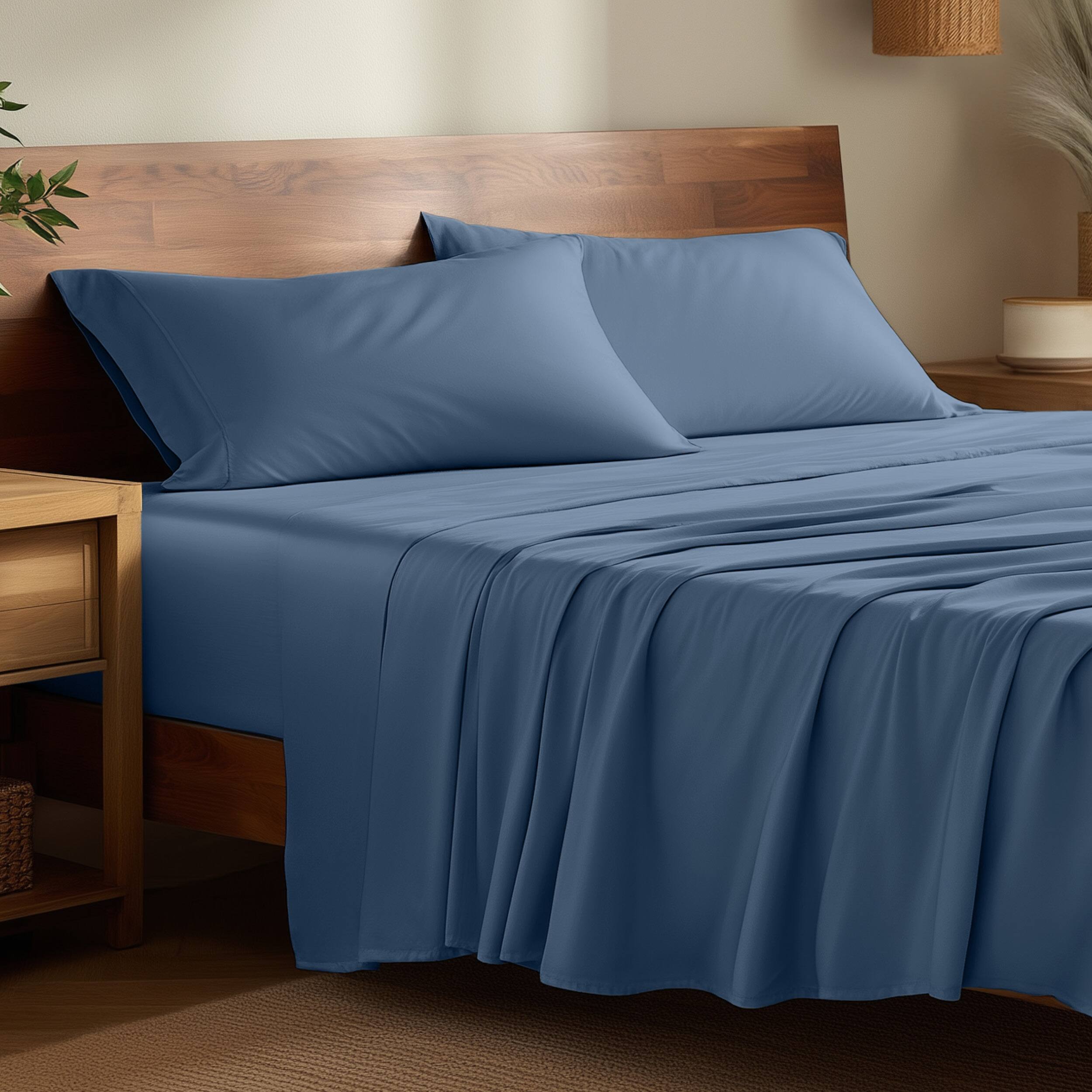 Front. Bare Home - Bamboo Sheet Set - Coronet Blue.