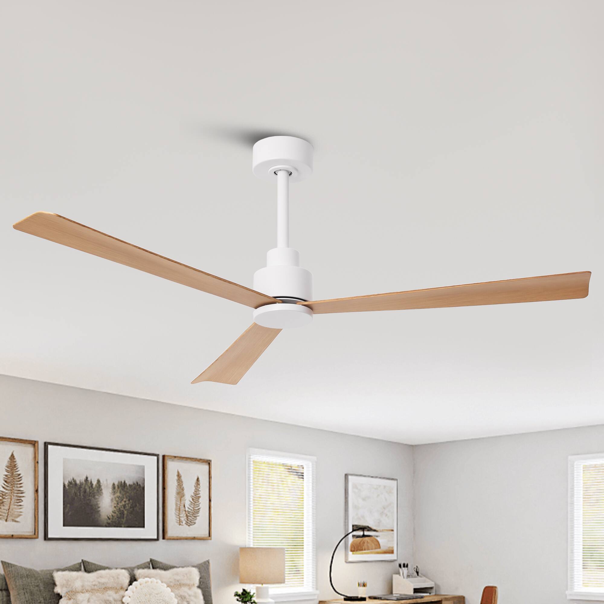 Front. Parrot Uncle - 52" Modern 3-Blade Ceiling Fan with Reversible DC Motor, 6-Speed, Remote Control, No Light - White.