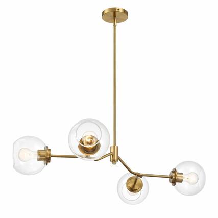 Front. RYHNUYNE - 36 in. 4-Light Modern Farmhouse Linear Chandelier with Clear Glass for Kitchen Island Dining Room - Clear,Gold.