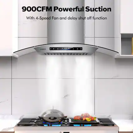 900CFM Powerful Suction
With 4-Speed Fan and delay shut off function