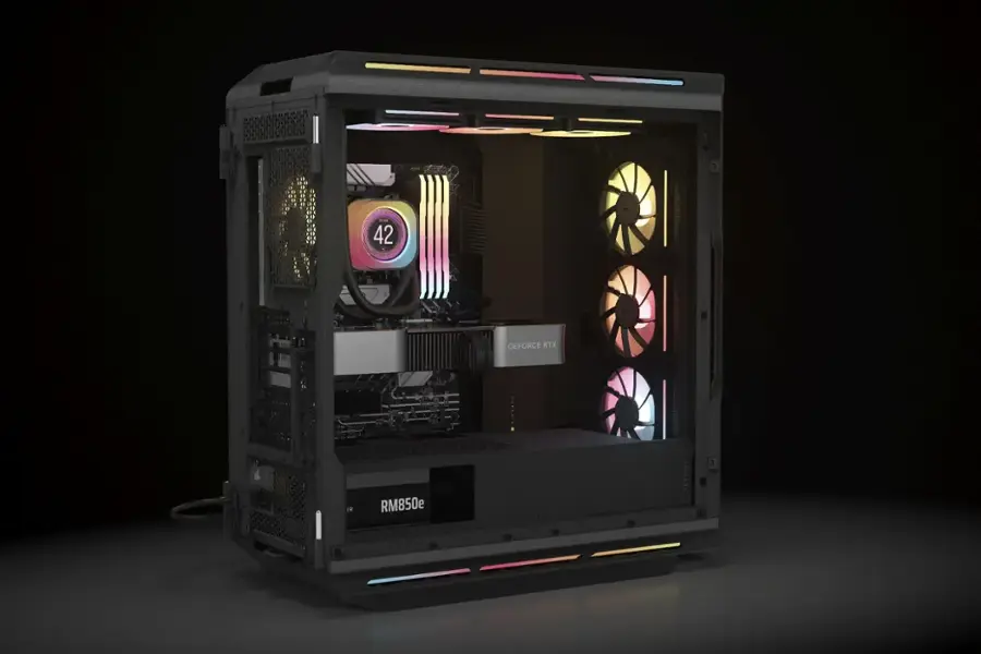 The text on the image reads: "3 - 42 GEFORCE RTX 3080 EVGA RM850e."