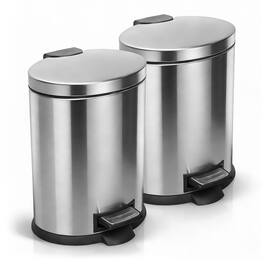 Hansmart - 2PK 5L Round Stainless Trash Can With Non Skid Base For Kitchen Bathroom And Dining Room high-capacity - Silver