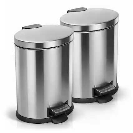 Front. Hansmart - HANSMART 2PK 5L Round Stainless Trash Can With Non Skid Base For Kitchen Bathroom And Dining Room high-capacity - Silver.
