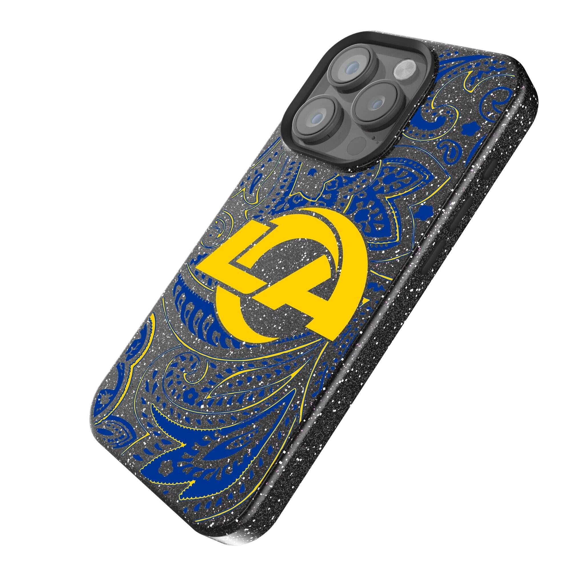 Alt View 1. Keyscaper - Los Angeles Rams Paisley Bling iPhone Case - 14 Pro Max - Black.