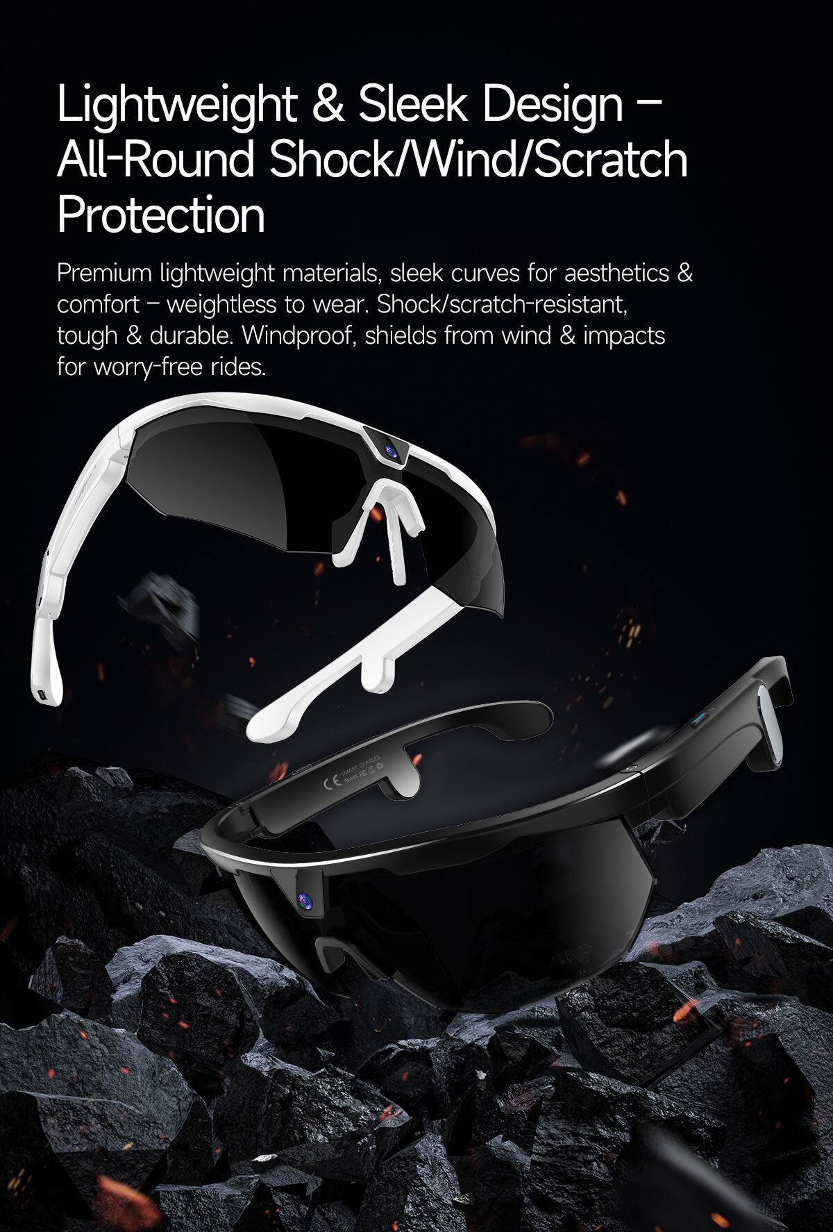 Lightweight & Sleek Design - All-Round Shock/Wind/Scratch Protection

Premium lightweight materials, sleek curves for aesthetics & comfort - weightless to wear. Shock/scratch-resistant, tough & durable. Windproof, shields from wind & impacts for worry-free rides.