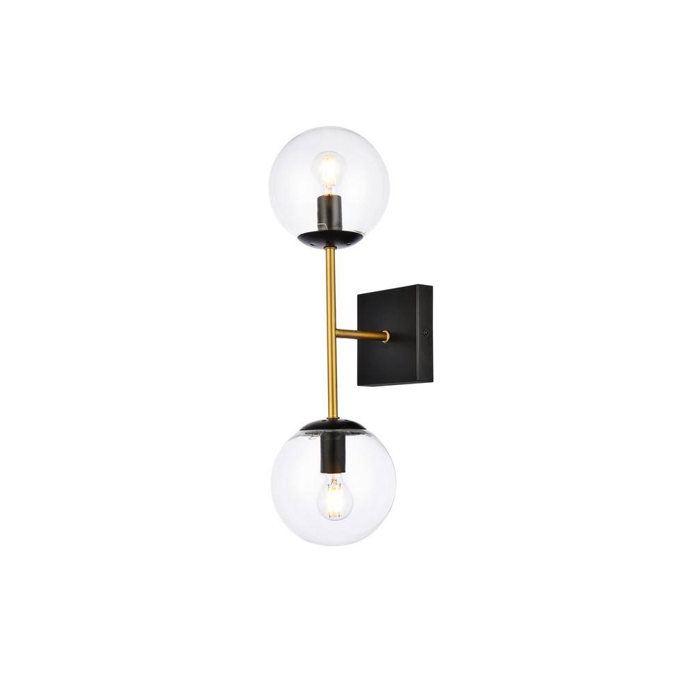 Alt View 4. Living District - Neri 2 lights black and brass and clear glass wall sconce - Black And Brass And Clear.