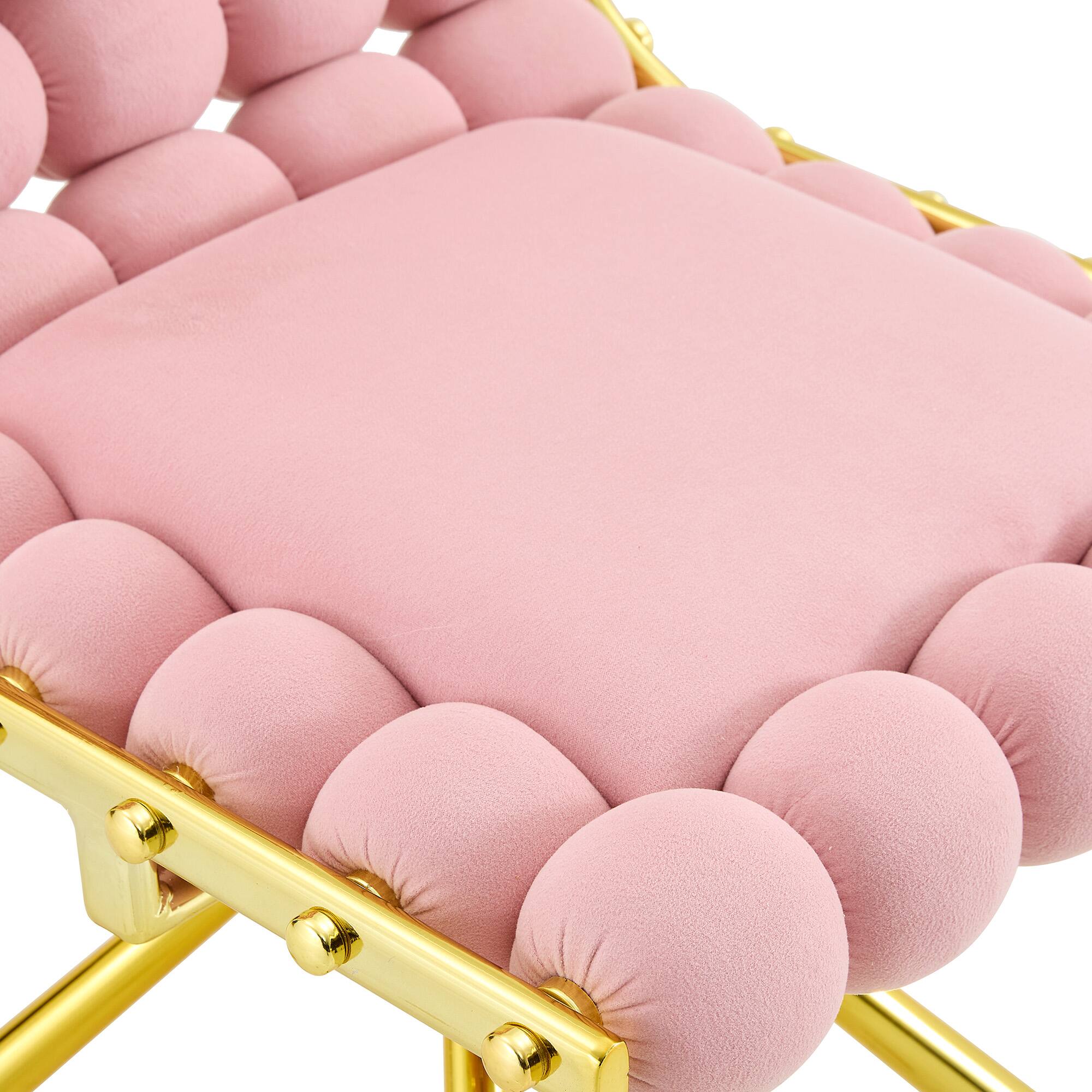 Alt View 9. Loheer - Loheer Pink Accent Chair Velvet Swivel Side Chair with Gold Metal Legs, Bubble Tufted Armless Seat, 1.63 ft - Gold,Pink.