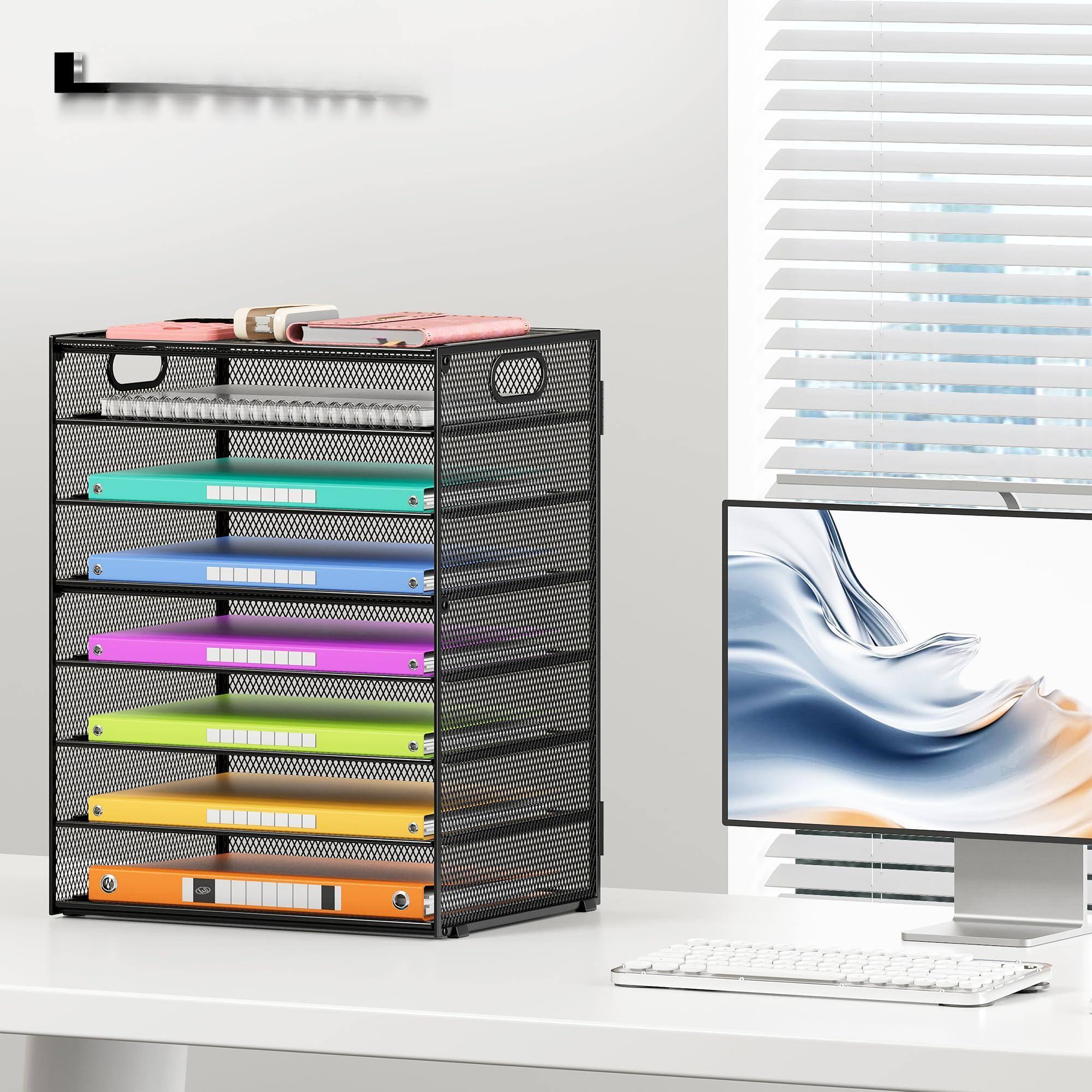 Alt View 5. Dapper Styles - 8 Tier Paper Organizer For Desk Mesh Letter Tray File Sorter Organizers With Handles Including 5 Adjustable... - 2 Pack 8-tier With Handle - Pink-12.7" x 9.2" x 1.