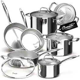 ZACHVO - 11-Piece Tri-Ply Stainless Steel Cookware Set - Silver