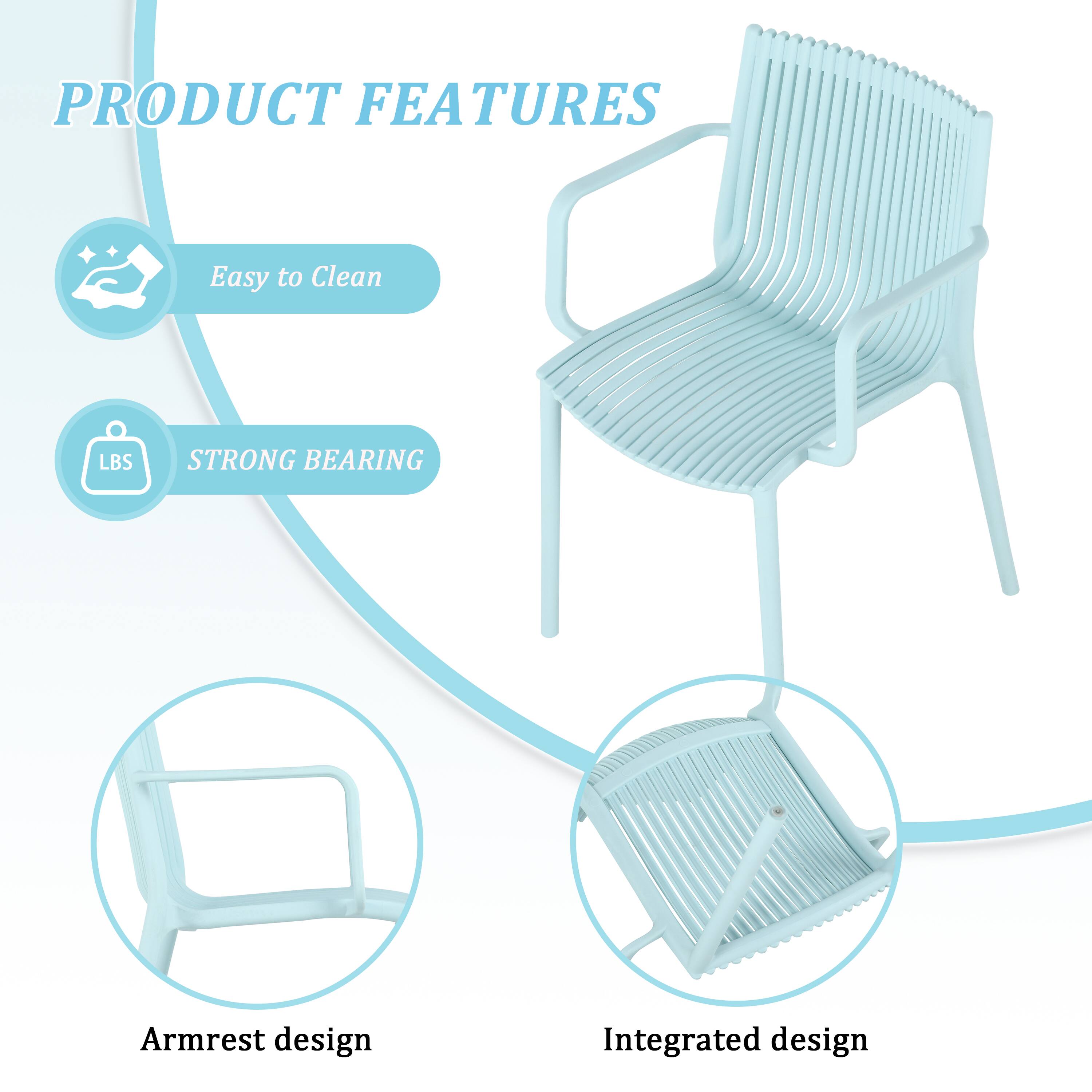 PRODUCT FEATURES

- Easy to Clean
- STRONG BEARING
- Armrest design
- Integrated design