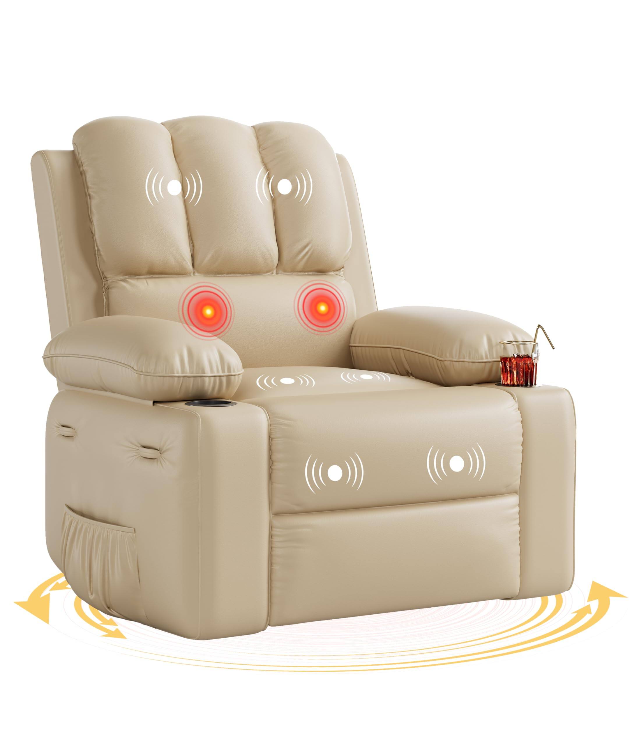 Alt View 2. Jojoka - 37.4" Oversized Manual Recliner with Heat and Massage, 360 Swivel Rocking Chair 26.7" Seat with Cup Holder - Creamy.