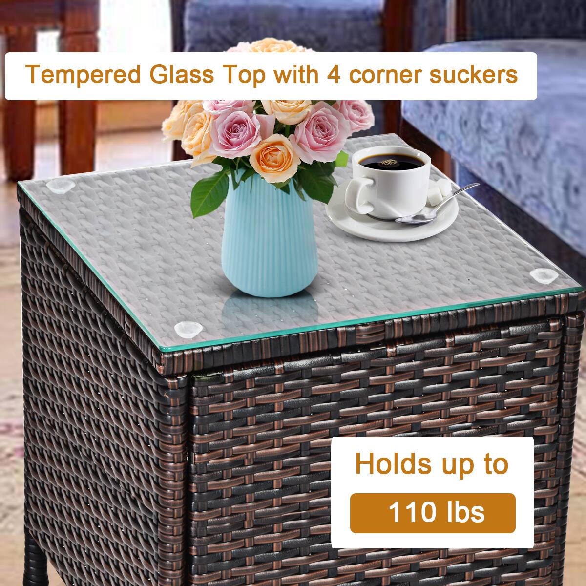 Tempered Glass Top with 4 corner suckers

Holds up to 110 lbs