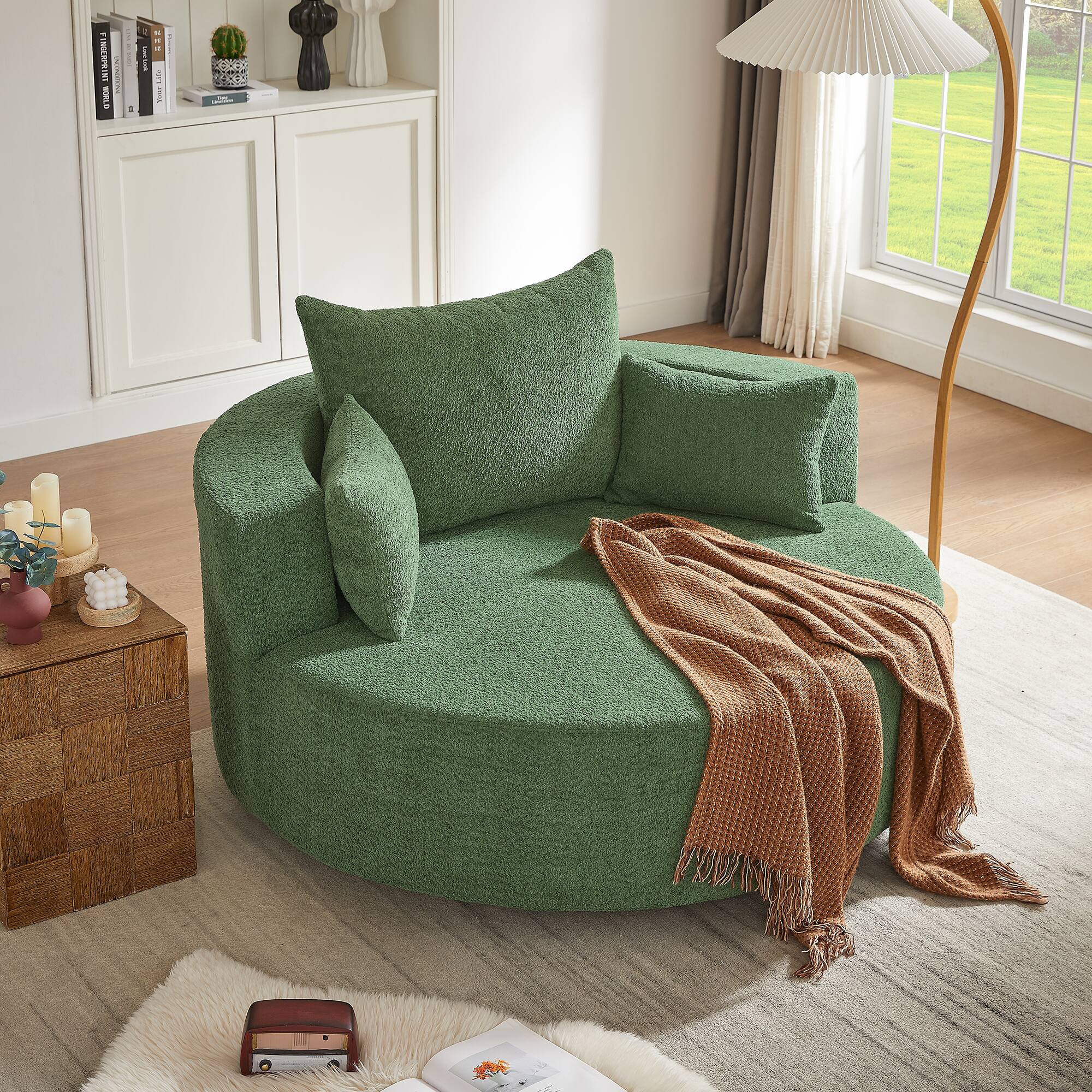 Front. APRILSOUL - 360 Swivel Accent Barrel Chair 3 Pillows Green Living Room Office - Green.