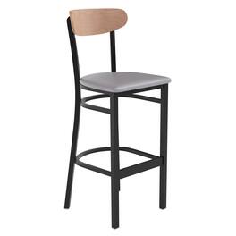 Flash Furniture - Wright Commercial Barstool with 500 LB. Capacity Black Steel Frame, Natural Birch Finish Wooden Boomerang Back, and - Gray