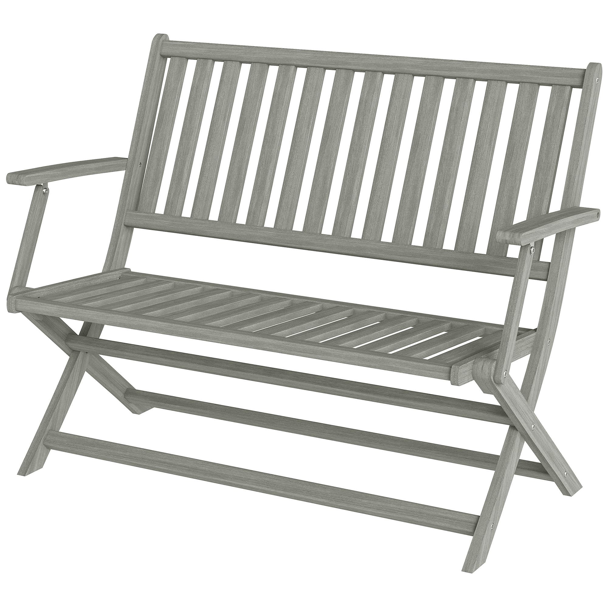 Outsunny - Foldable Wood Outdoor Bench with Backrest and Armrests for Garden, Porch, Park - Gray