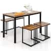 Front. Costway - 4 Piece Dining Table Set Industrial Kitchen Table Set W/ Bench & 2 Stools for 4 - Brown.