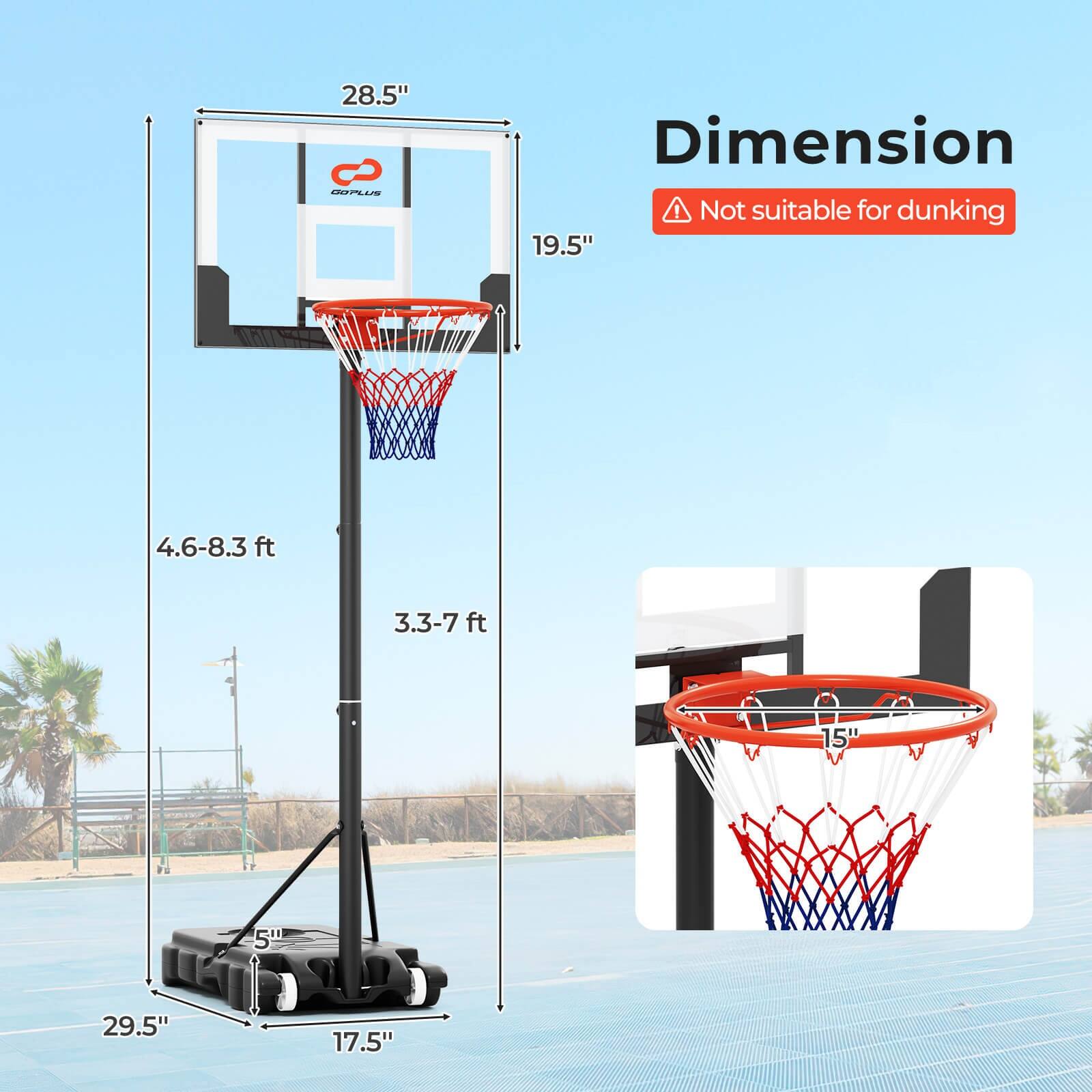 28.5" DOALU Dimension ! Not suitable for dunking 19.5" 4.6-8.3 ft 3.3-7 ft 15" 5" 29.5" 17.5"
