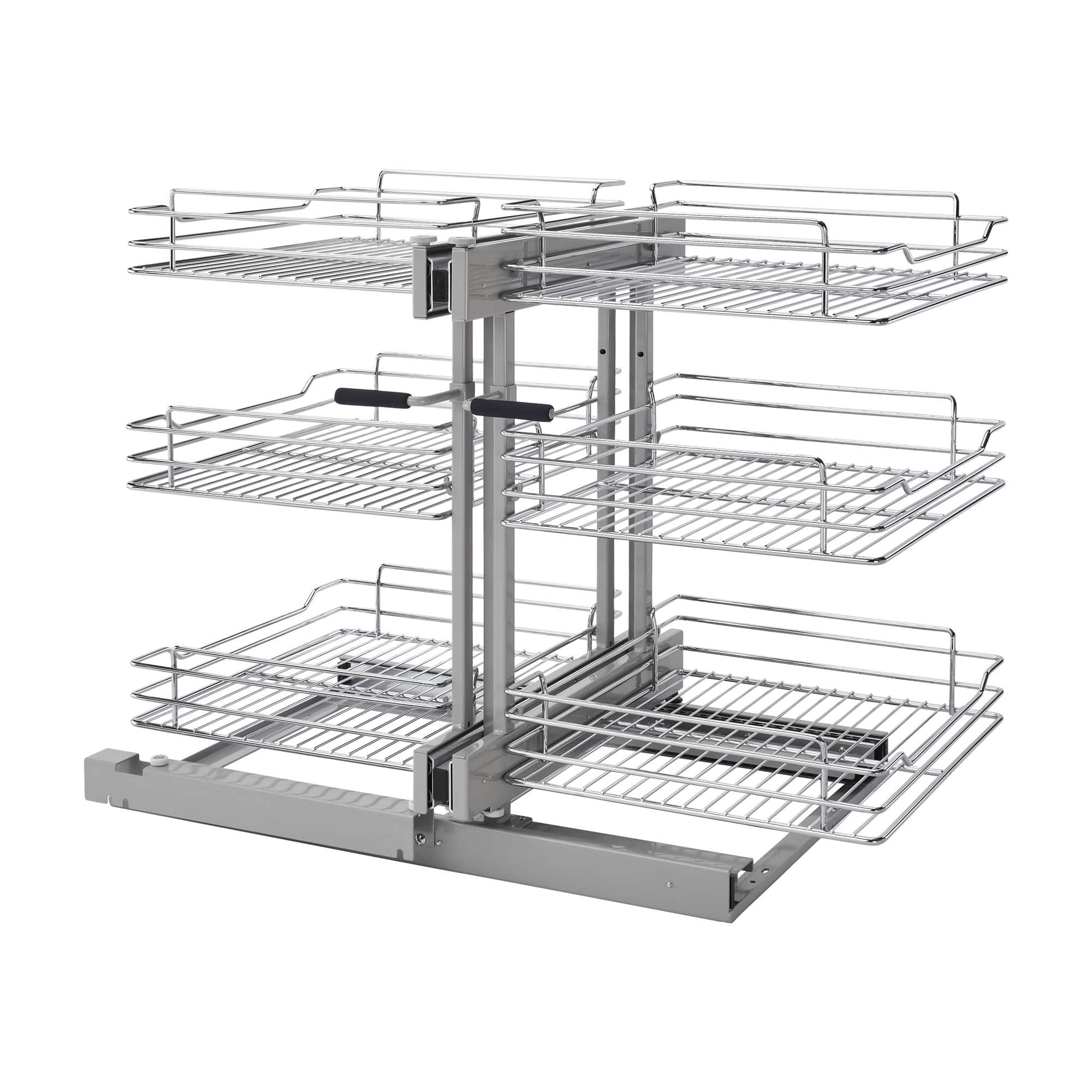 Rev-A-Shelf - Pullout Corner Cabinet Organizer w/ Soft-close Three-Tier, 5PSP3-18SC-CR - Silver