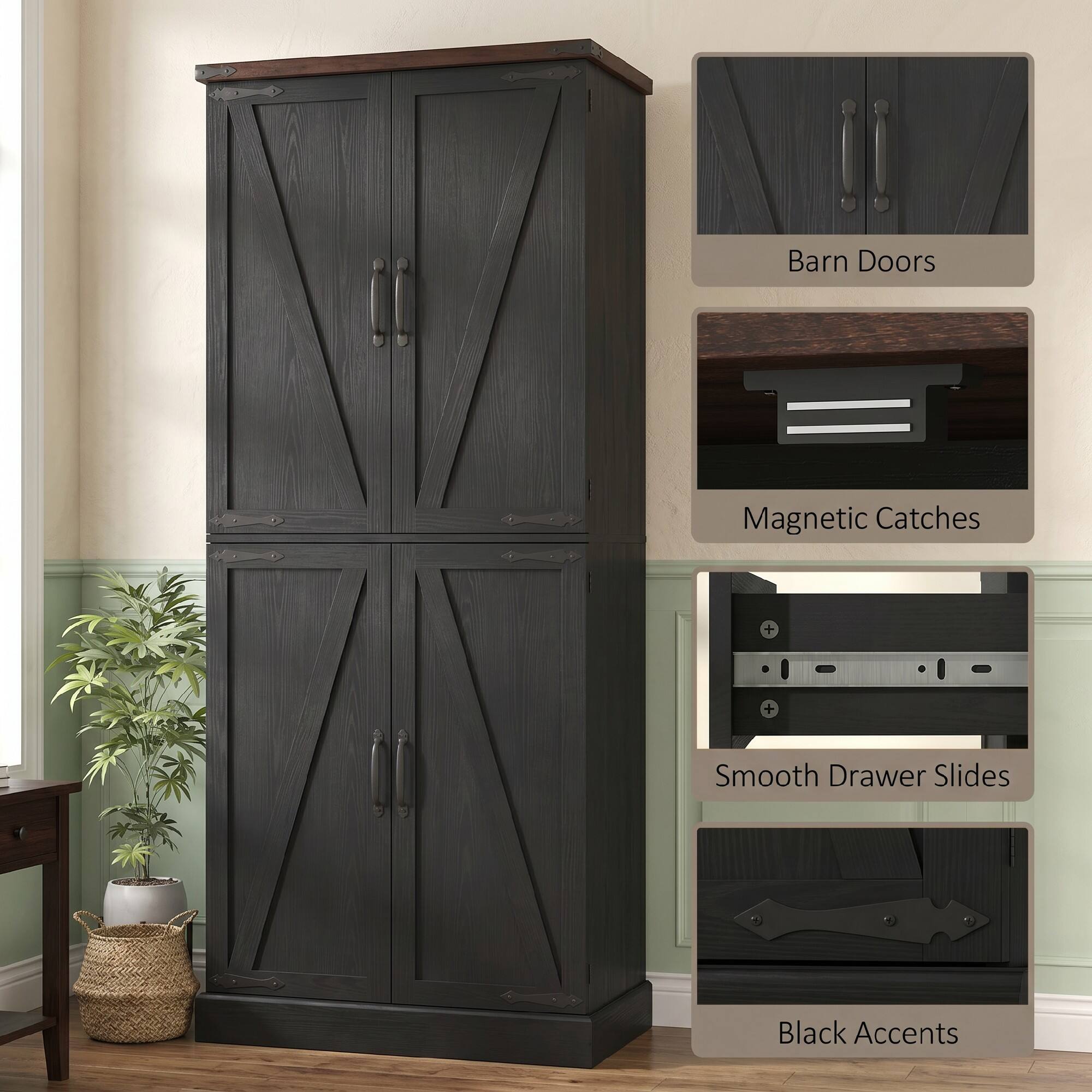 Barn Doors Magnetic Catches + Smooth Drawer Slides Black Accents