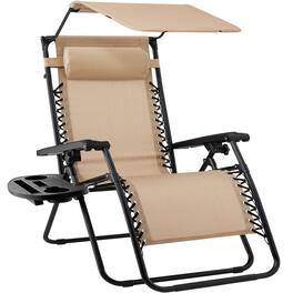 Best Choice Products - Folding Zero Gravity Recliner Patio Lounge Chair w/ Canopy Shade, Headrest, Tray - Beige