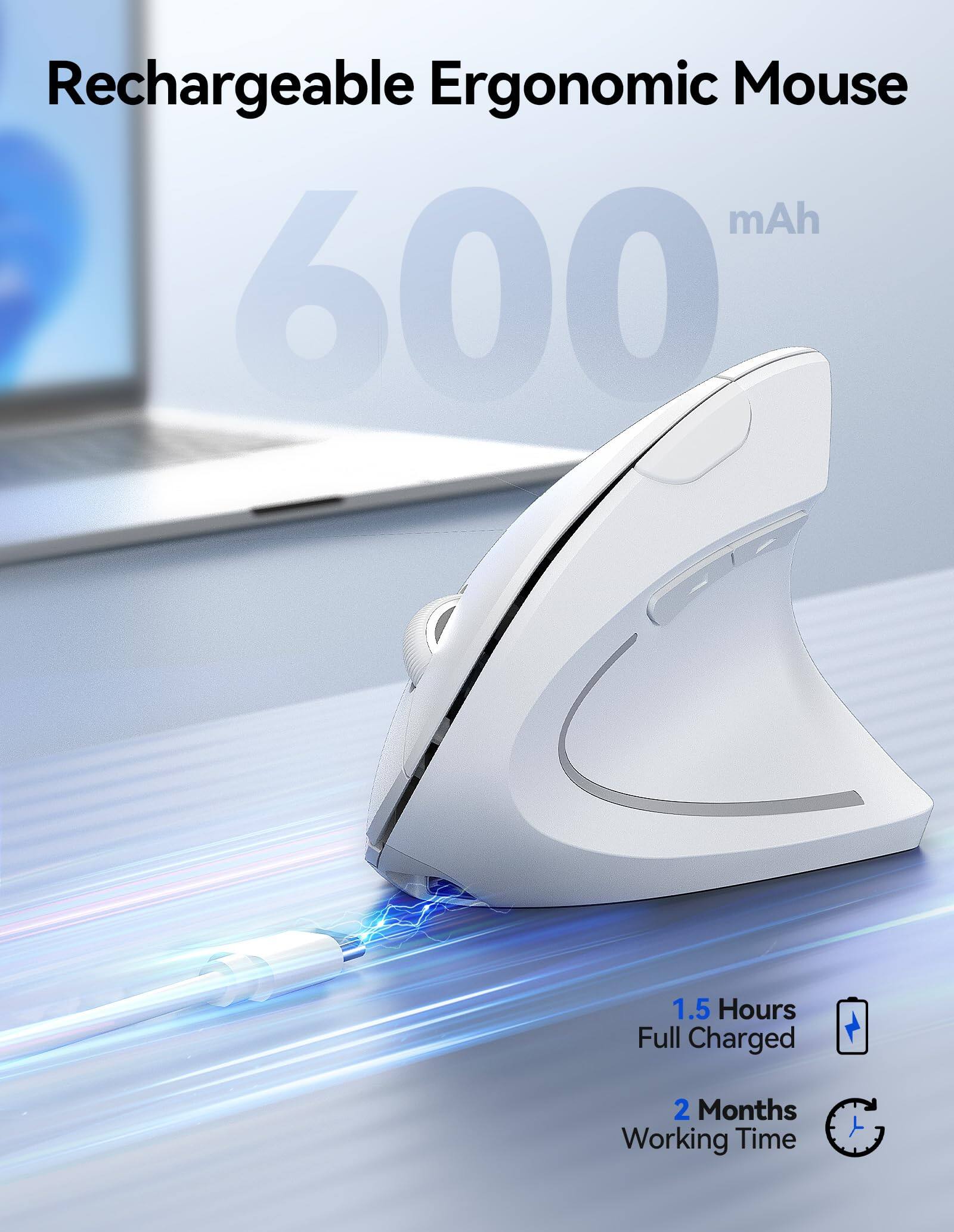 Rechargeable Ergonomic Mouse  
600 mAh  
1.5 Hours Full Charged  
2 Months Working Time