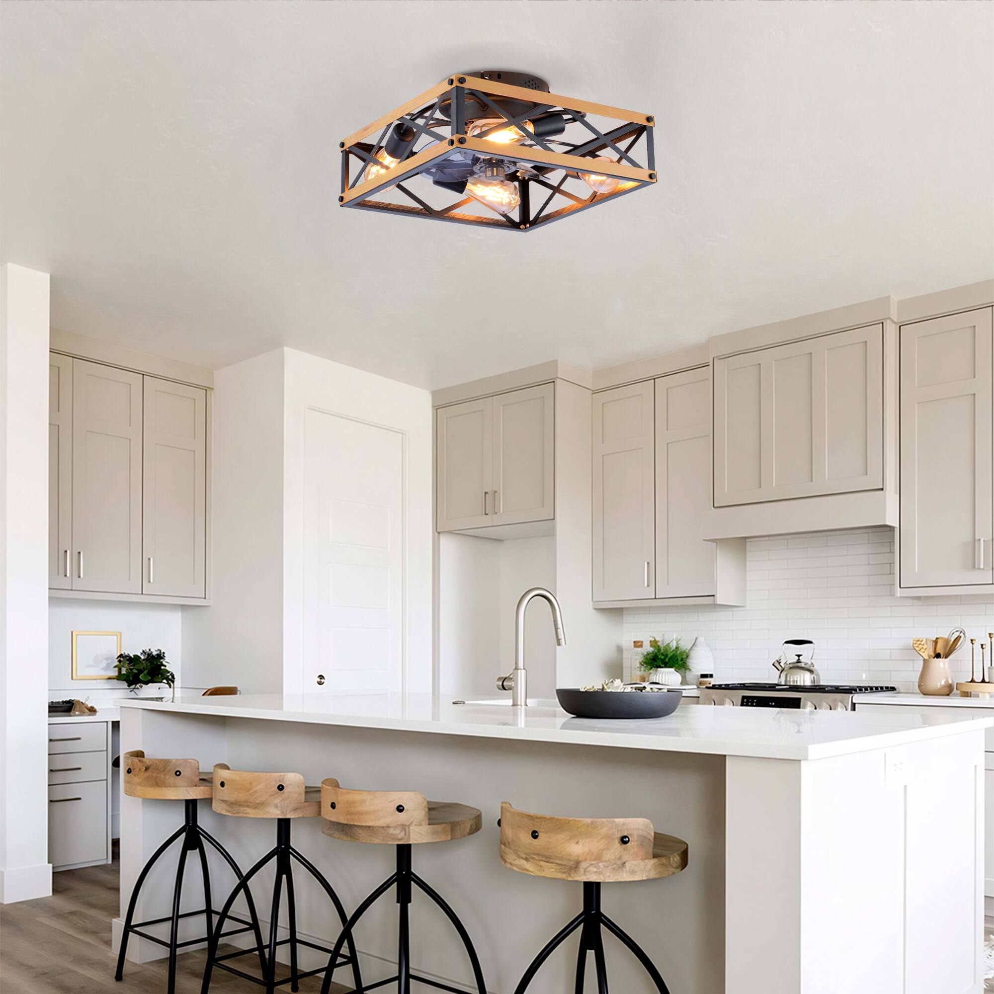 Back. GOODSILO - 22.6'' Flush Mount Ceiling Fan with Remote, 6-Speed, Reversible, Timer (Bulbs Not Included) - Bronze,Brushed Gold.