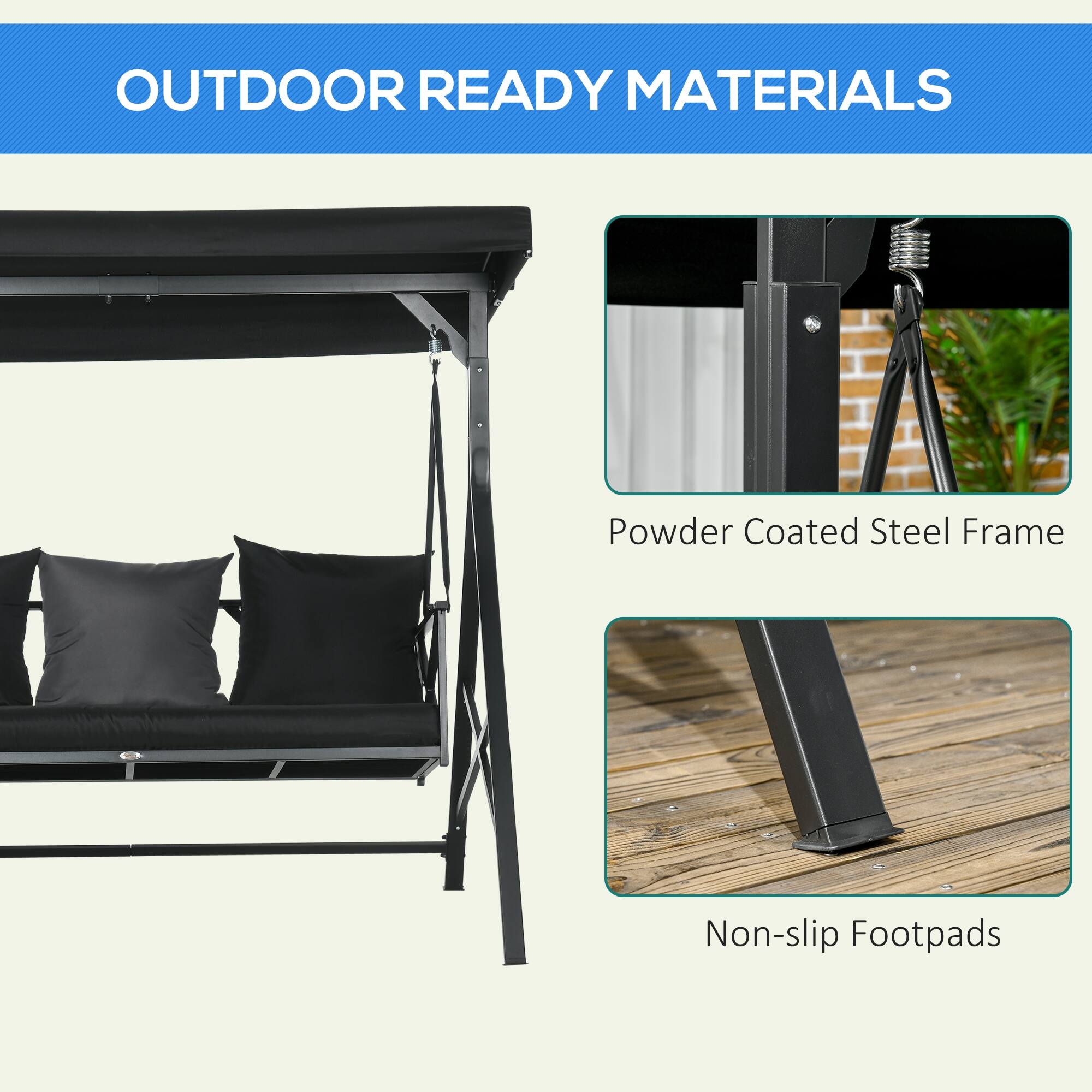 OUTDOOR READY MATERIALS Powder Coated Steel Frame Non-slip Footpads