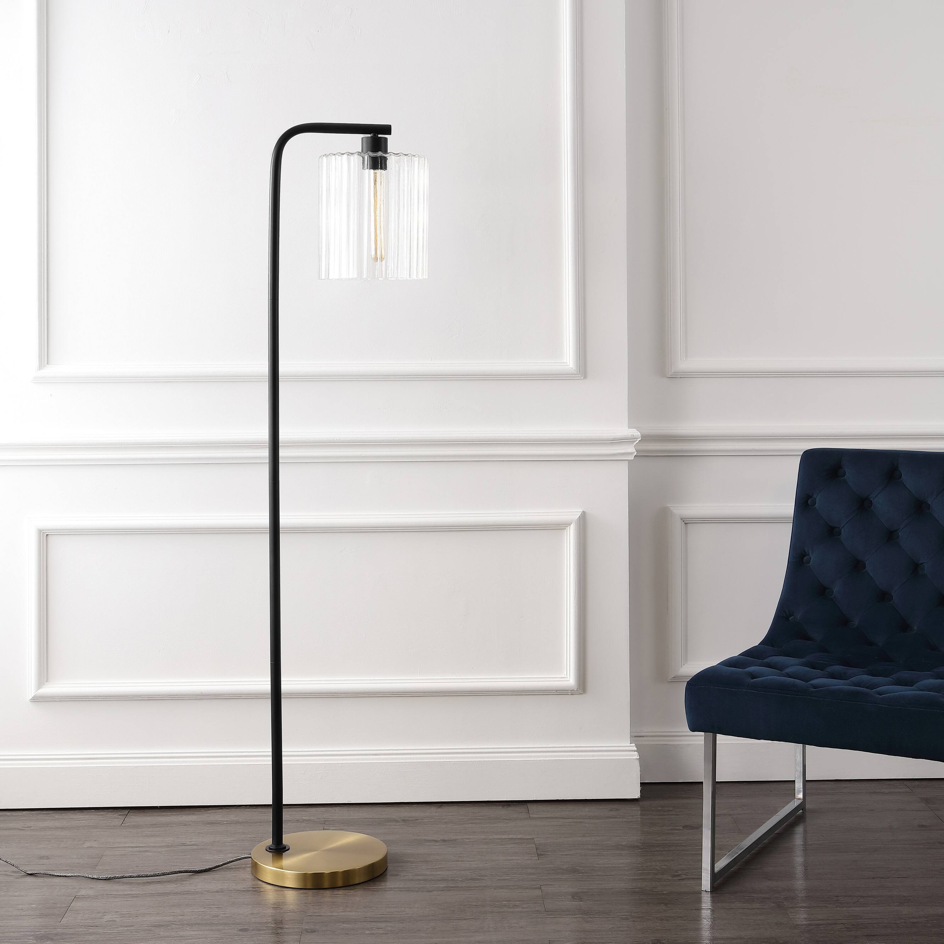 Alt View 4. Jonathan Y - Easton 60.75" Modern Minimalist Metal/Ribbed Glass LED Floor Lamp, Brass Gold/Black - Brass Gold/Black.