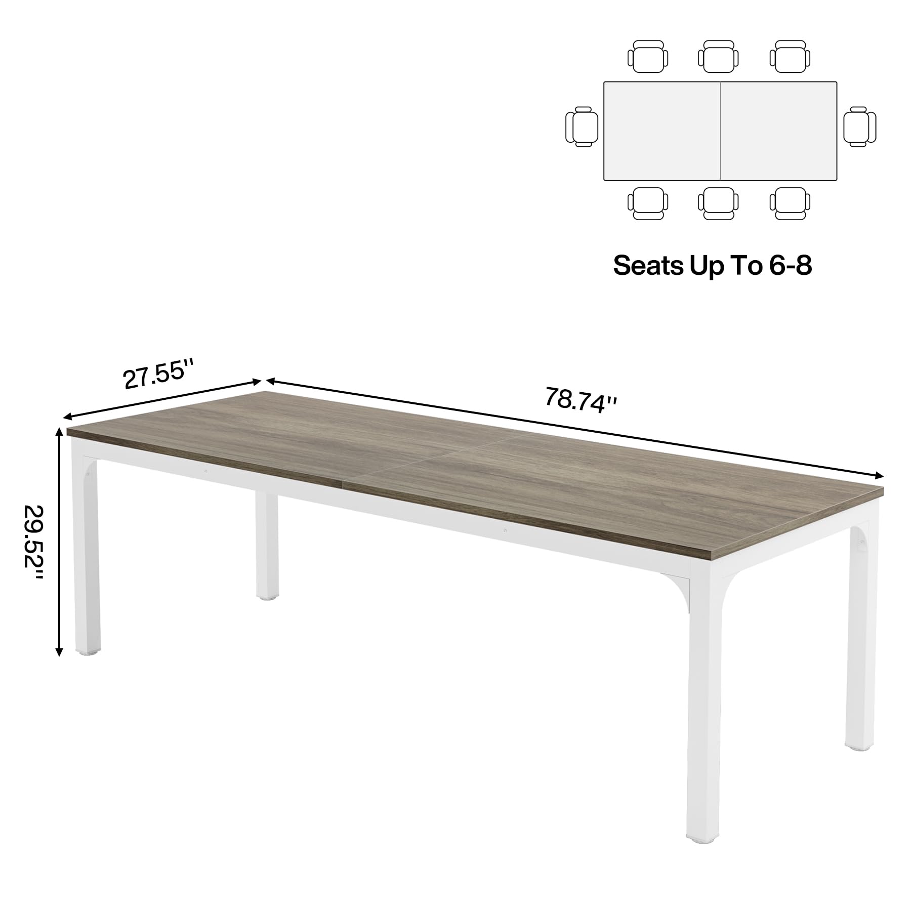 Seats Up To 6-8  
29.52"  
27.55"  
78.74"