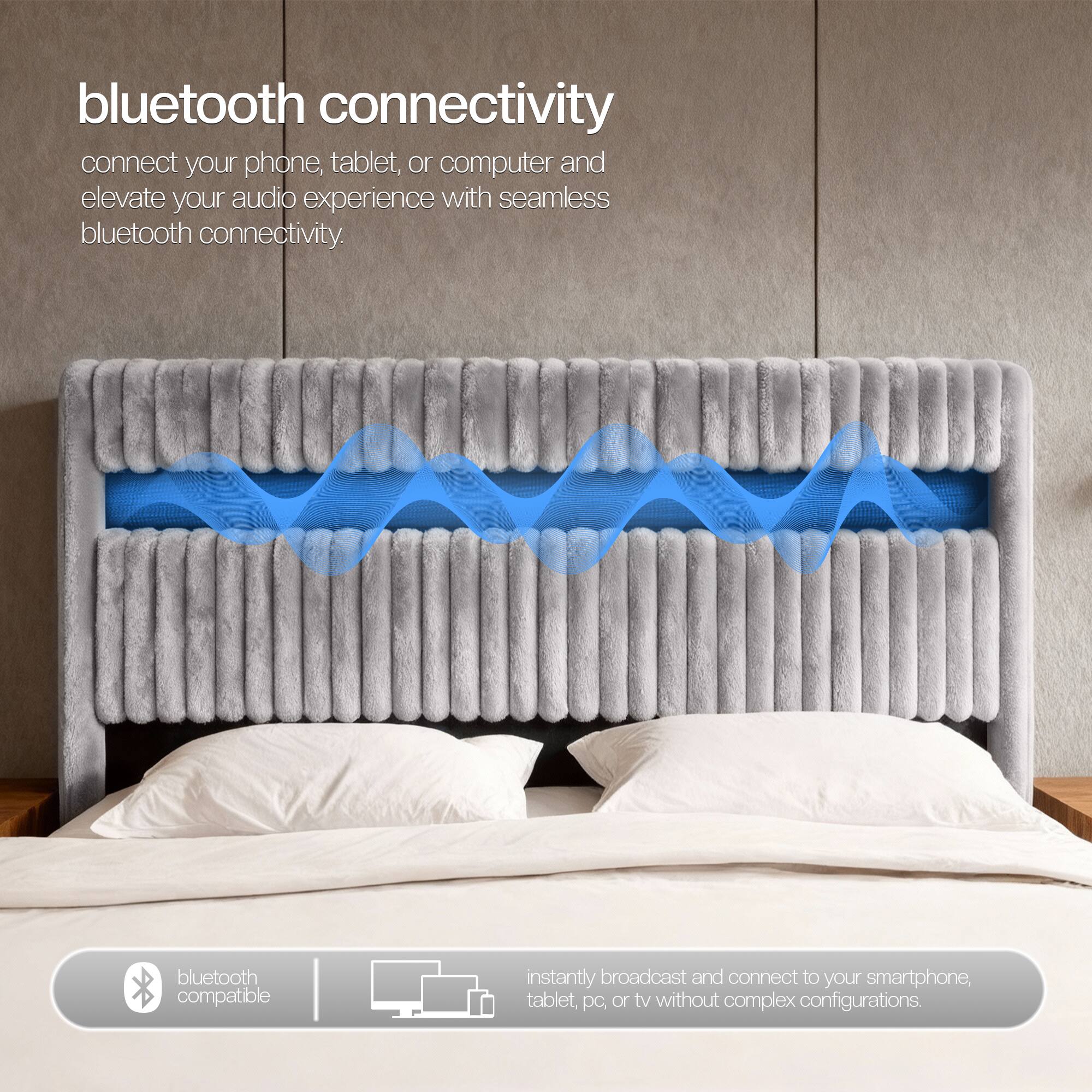 bluetooth connectivity  
connect your phone, tablet, or computer and elevate your audio experience with seamless bluetooth connectivity.  

bluetooth compatible  
instantly broadcast and connect to your smartphone, tablet, pc, or tv without complex configurations.