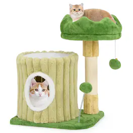 Gymax - Modern Small Cat Tower w/ Sisal Scratching Posts Plush Padded Perch Large Condo