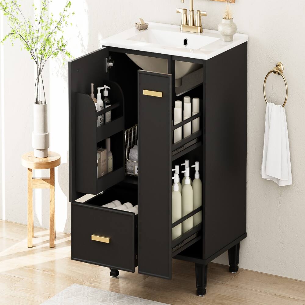 Left. Loheer - Loheer 24 inch black bathroom vanity with sink Freestanding Cabinet - Black.