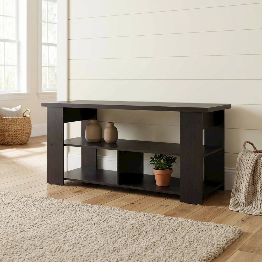 Alt View 2. FurniFact - Espresso TV Stand for Up to 50-Inch with Composite Wood Finish - Brown Black.