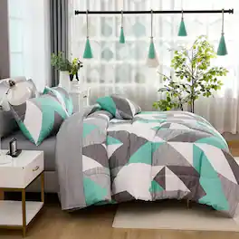 Shatex - Gray queen 3 pieces comforter set with geometric patterns, a modern and refreshing style - Blue