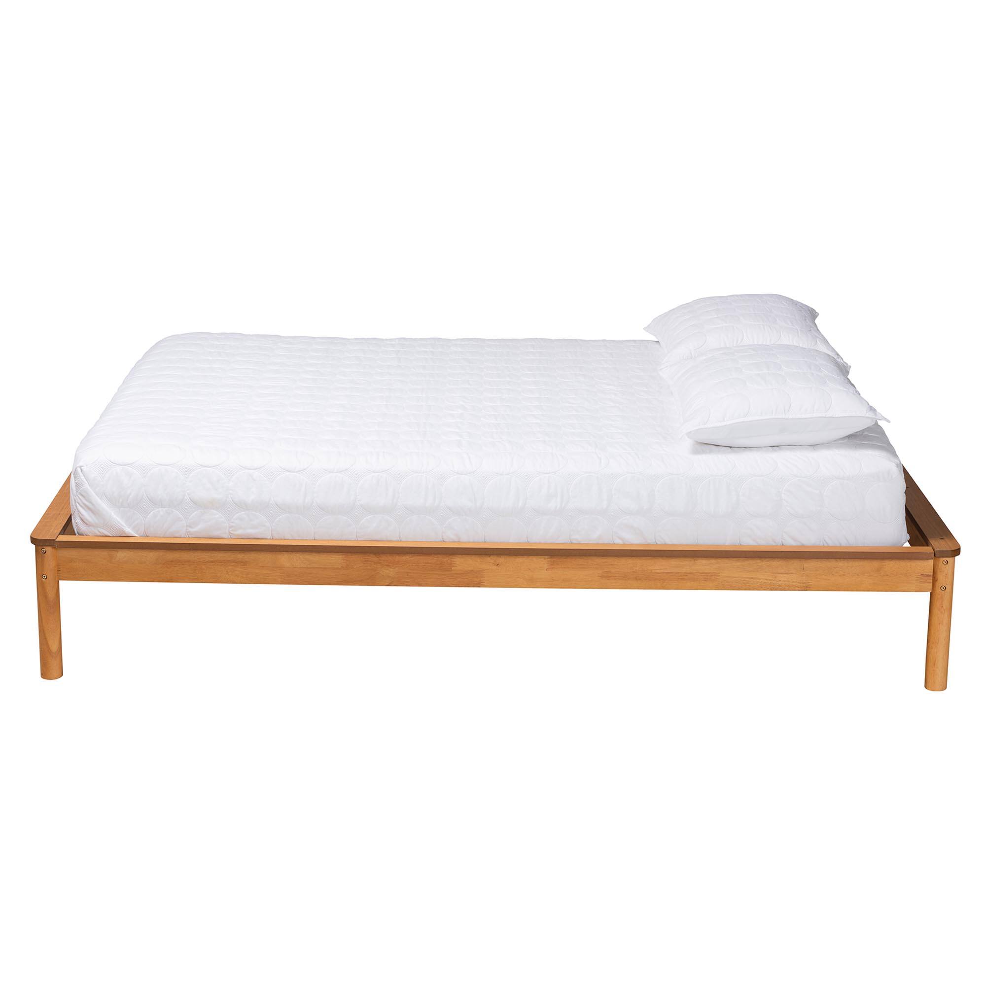 Angle. Baxton Studio - Efren Mid-Century Modern Honey Oak Finished Wood King Size Bed Frame - Honey Oak.