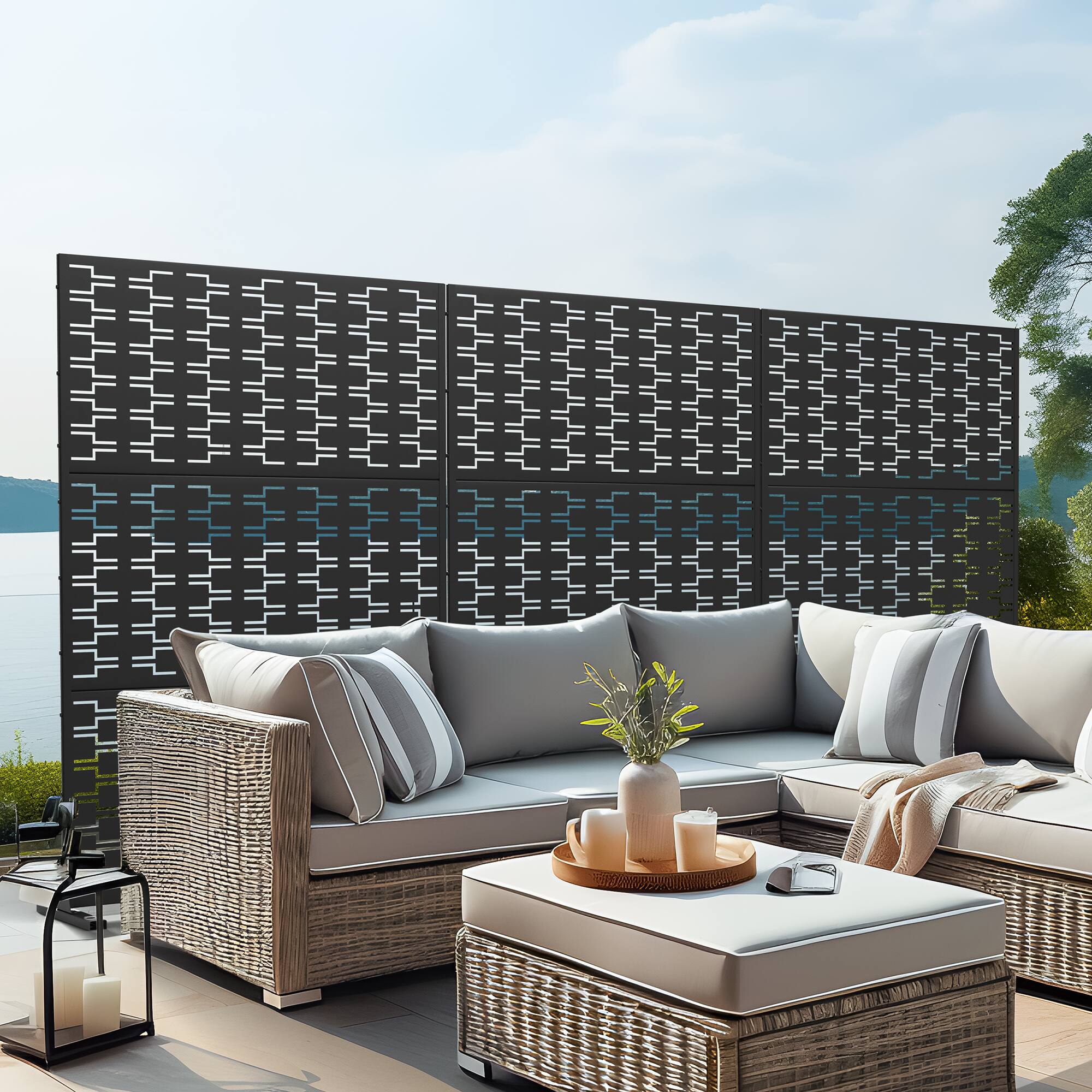 Alt View 3. PexFix - 72 in. x 47 in. Brick Pattern Metal Outdoor Privacy Screen & Panels, Freestanding Garden Divider Fence - Black.
