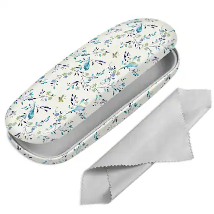 Front. Kitcheniva - Durable Hard Shell Eyeglasses Box With Cleaning Cloth Protective Cover Blue Robins - Blue Robins.