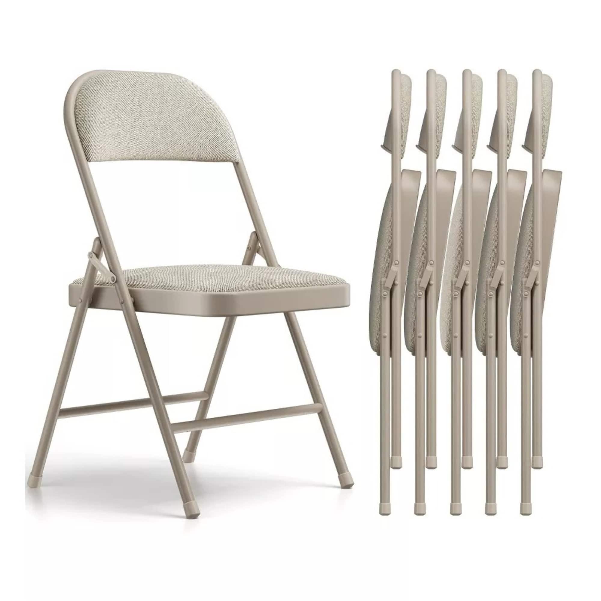 Yardgrace - Folding Chairs 6 Pack, Indoor Outdoor Portable Stackable Commercial Metal Chairs, Seating for Wedding, Party, Camping - Kaki