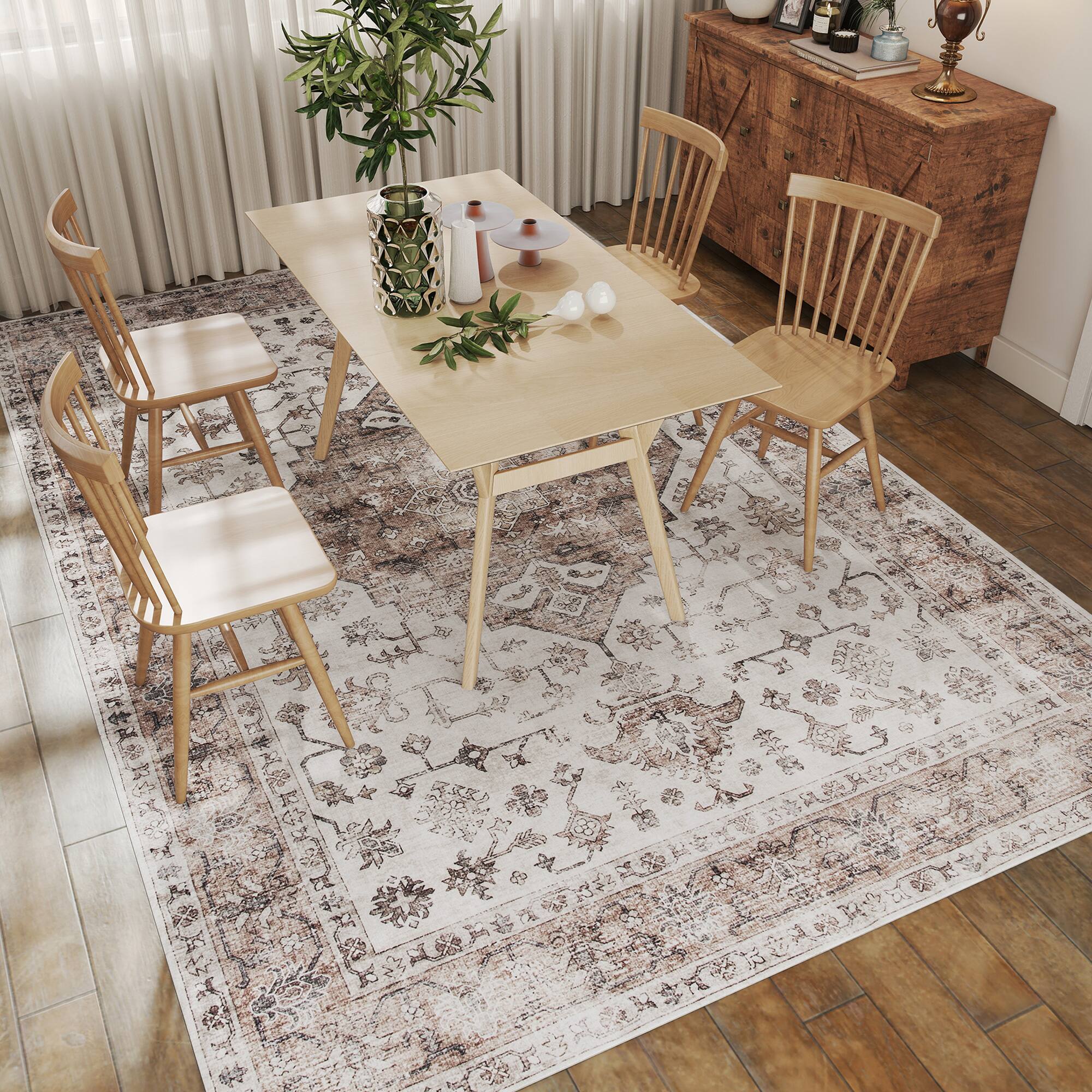 Alt View 8. Homcom - HOMCOM 8x10 Tan Rug: Vintage Mach-Wash Non-Slip Distressed Carpet, Indoor Area High Traffic - Tan.