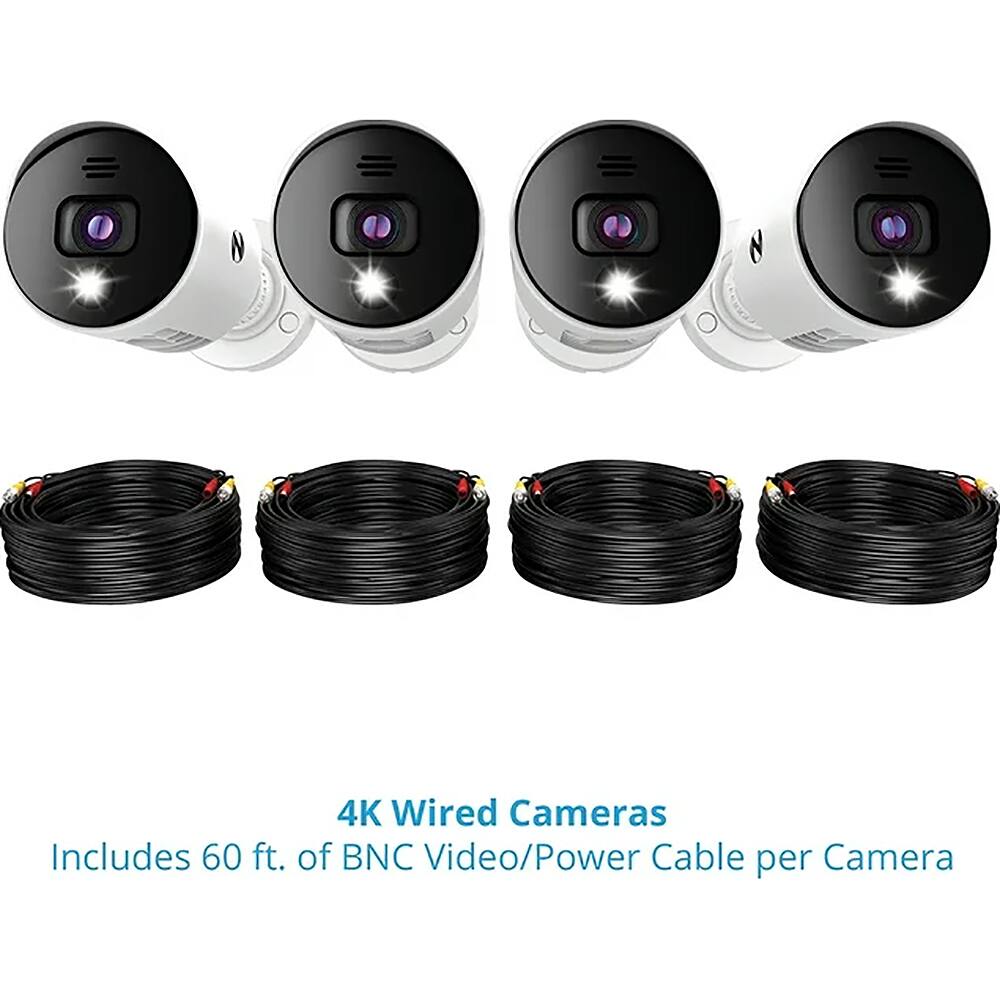 4K Wired Cameras Includes 60 ft. of BNC Video/Power Cable per Camera