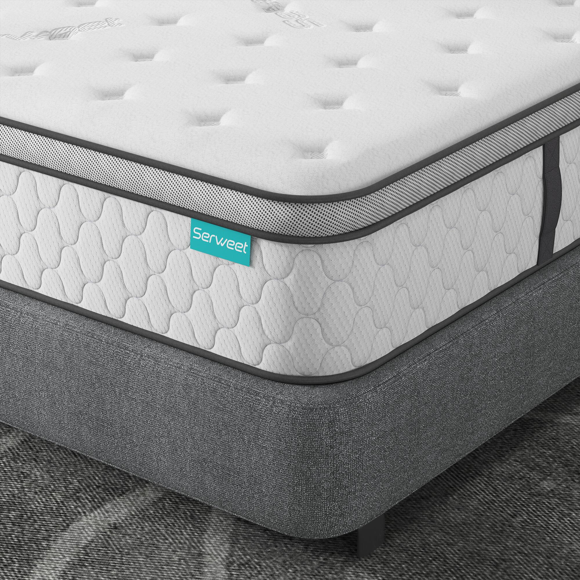 Left. Serweet - 10 in. Medium Firm Hybrid Euro Top Full Size Breathable Mattress - White.