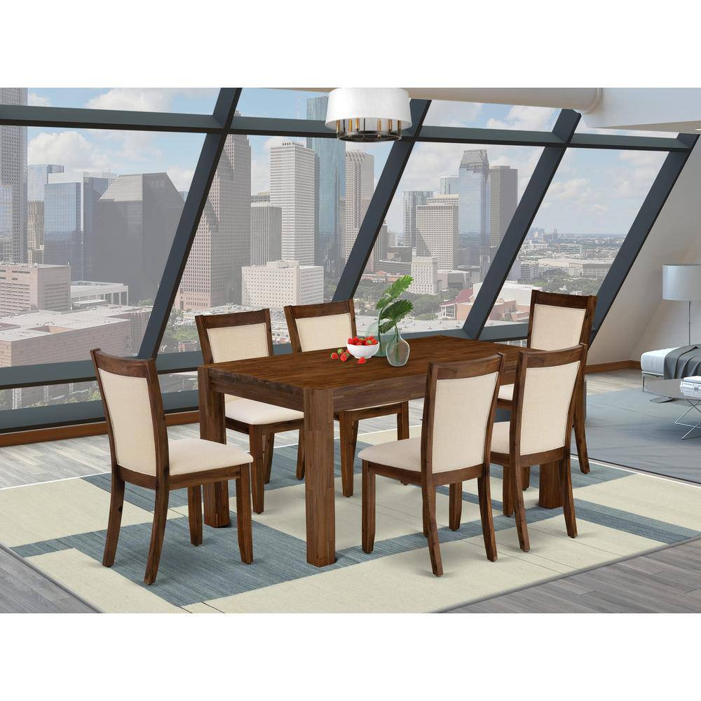 Angle. East West Furniture - East West Furniture 7-Pcs Dining Set - A Wood Dining Table and 6 Light Beige Linen Fabric Mid Century Chairs with - Multi-Color.