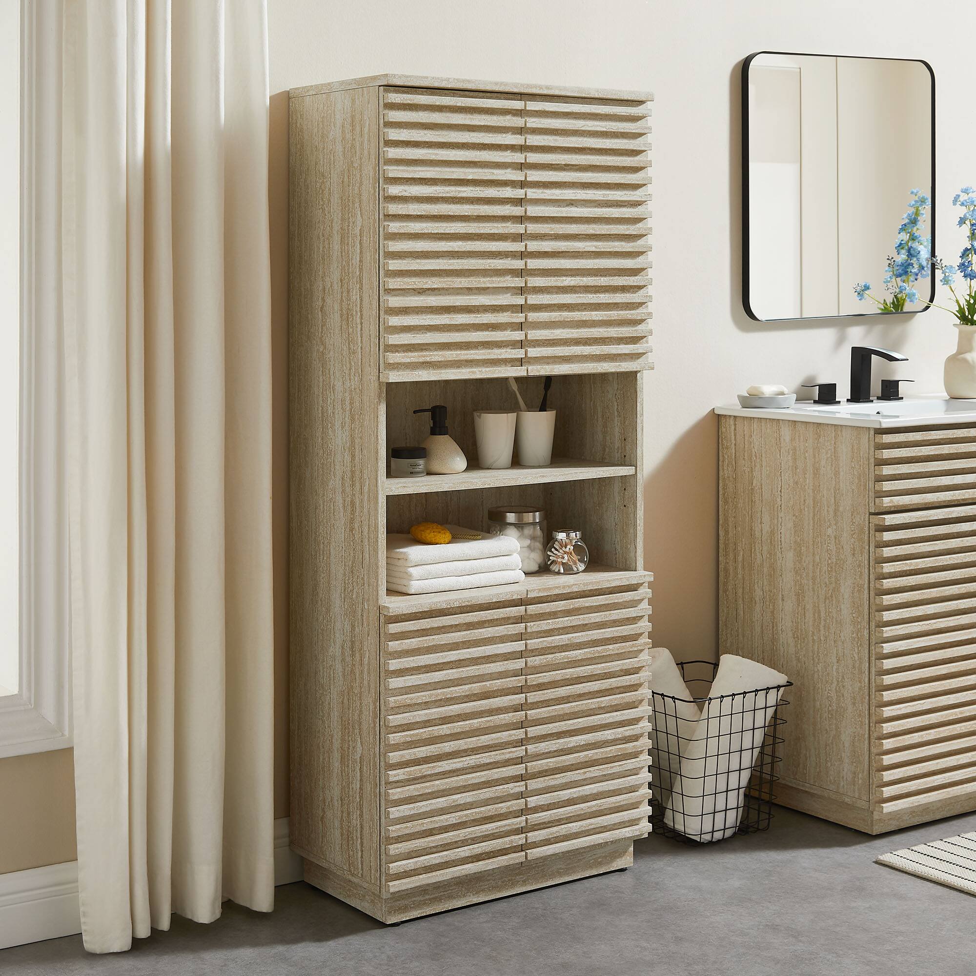 Alt View 1. Modway - Render Tall Faux Travertine Linen Storage Cabinet by Modway - Travertine.