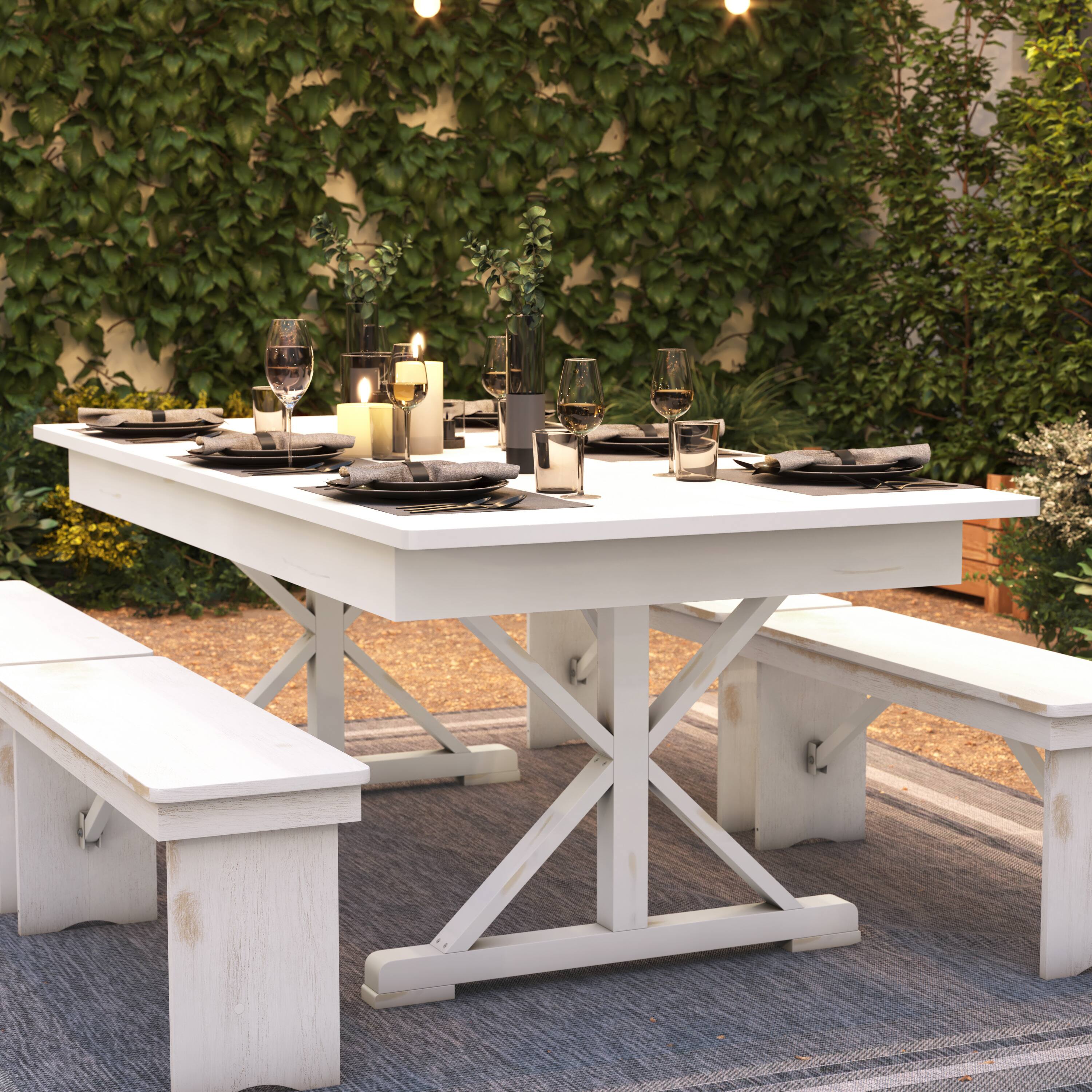 Alt View 4. Flash Furniture - HERCULES 7' x 40" Rectangular Antique Rustic White Solid Pine Folding Farm Table with X Legs - White.