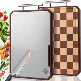 PARKER SLATER - Titanium & Wood Double-Sided Cutting Board with Sharpener, Handle