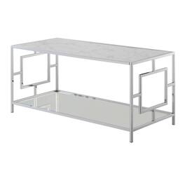 Convenience Concepts - Town Square Chrome Coffee Table with Shelf - White Faux Marble/Chrome
