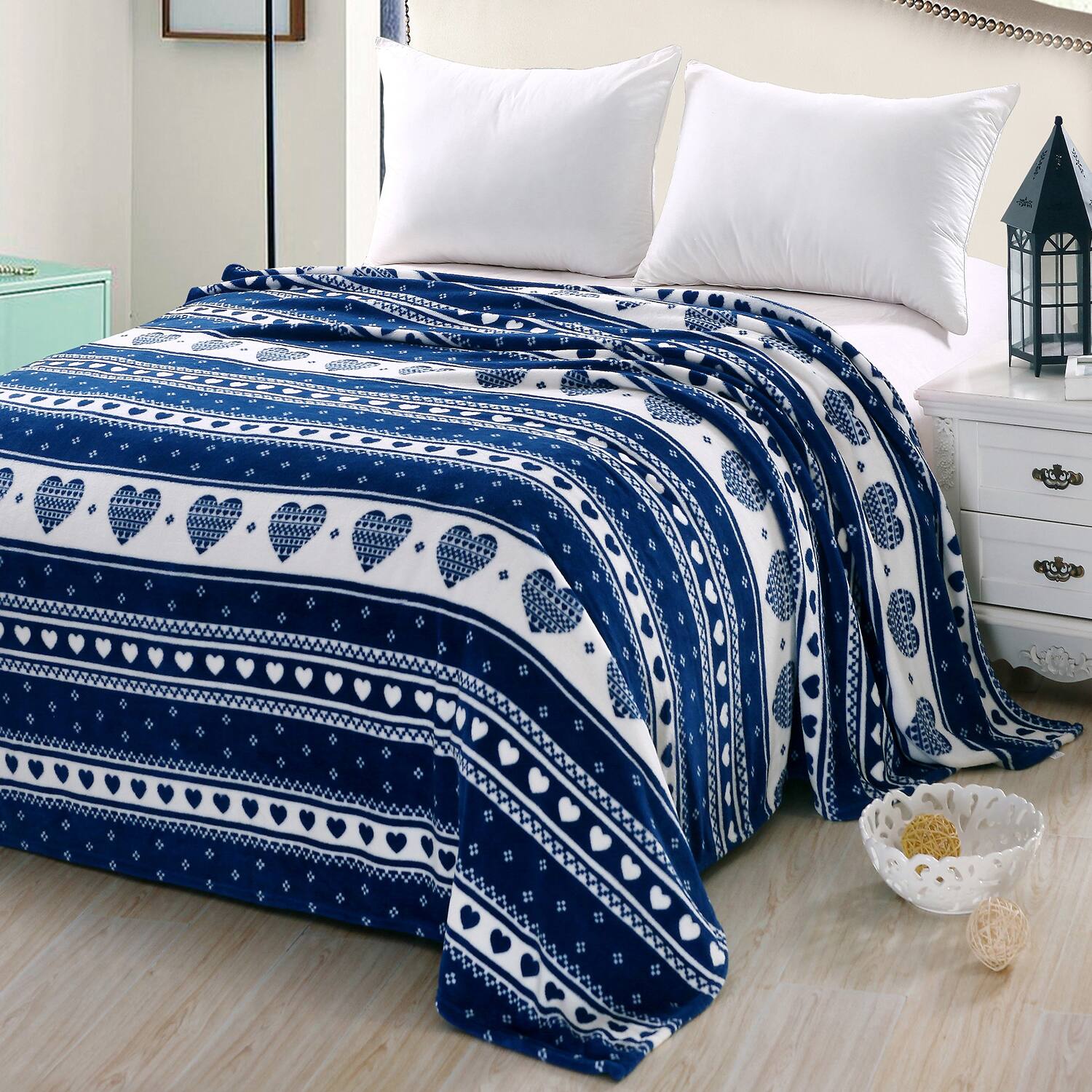 Alt View 1. Noble House - Heartfelt Valentine Micro Plush Blanket Navy - Queen 86 x 86 - Navy.